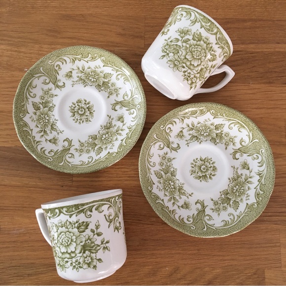 EUC Vintage J&G Meakin Tea Cup Saucer Set Green Avondale Rose Pattern - Picture 7 of 7